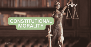 Justicia holding scales portraying the balance of constitutional morality
