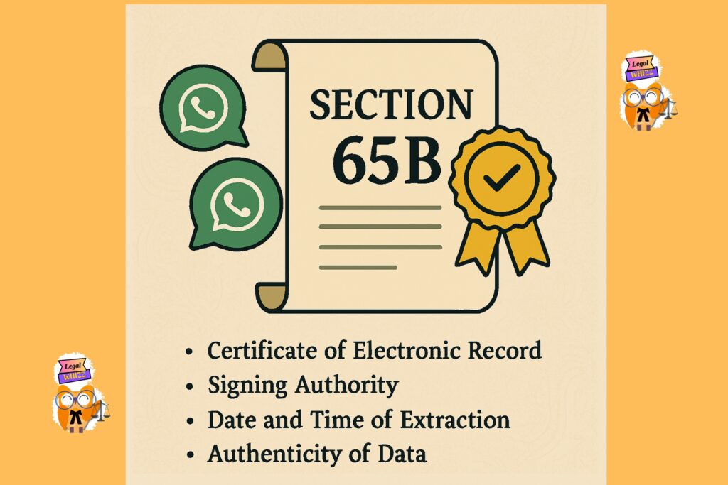 Graphic representation of Section 65B certificate required for WhatsApp chats as evidence in India