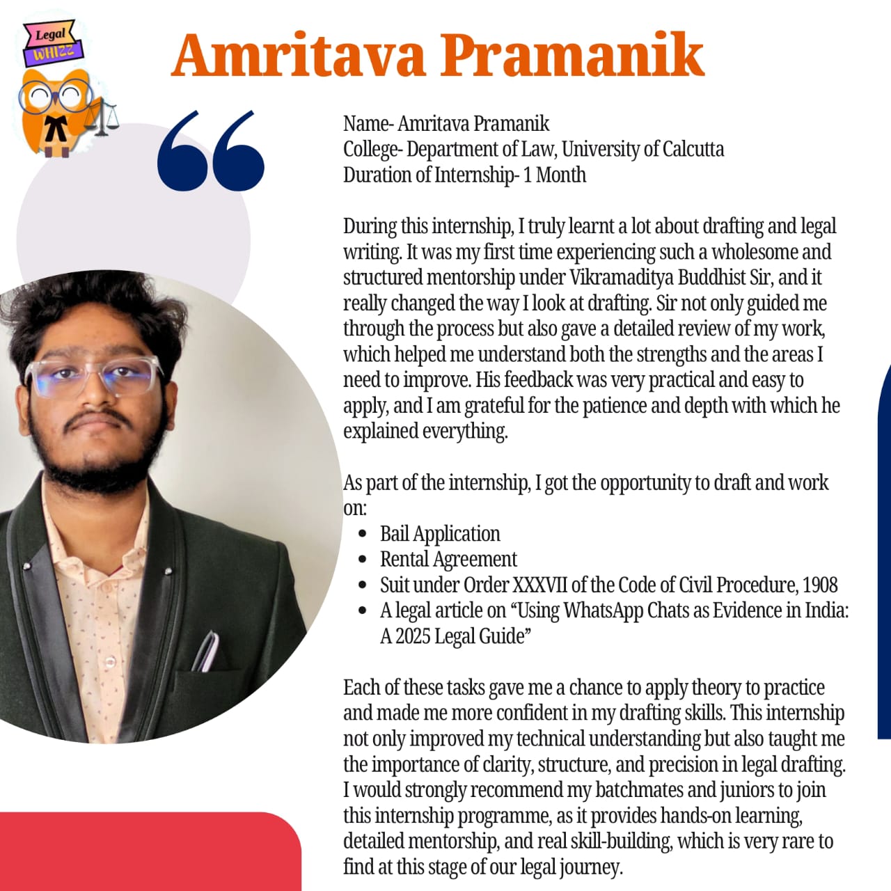 Amritava testimonial about Legal Whizz