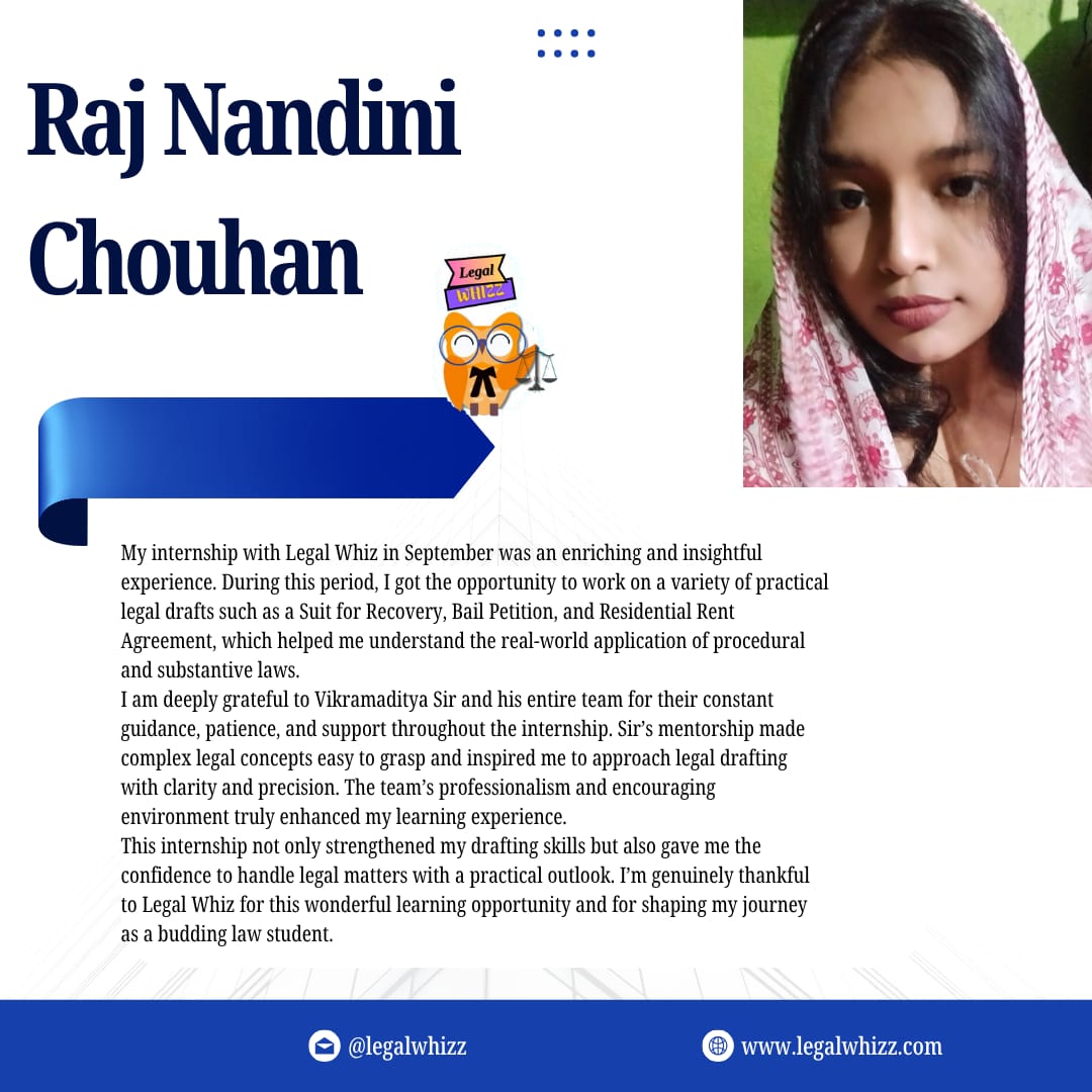 Raj Nandini Chouhan testimonial about Legal Whizz