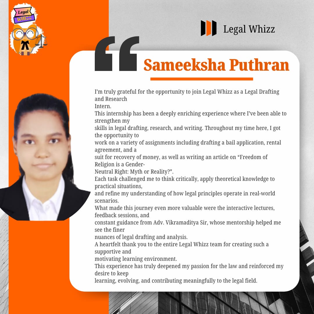 Sameeksha testimonial about Legal Whizz