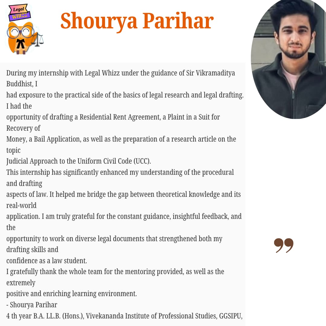 Shourya Parihar testimonial about Legal Whizz