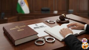 Constitution of India book and gavel representing rights of arrested persons