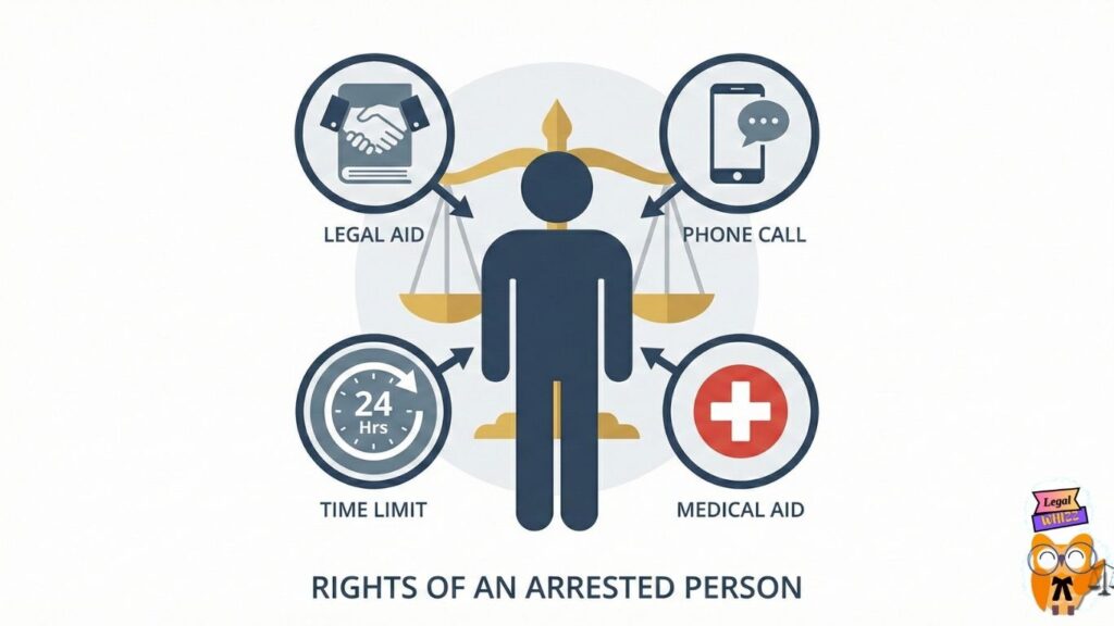 Infographic showing key rights of an arrested person under BNSS 2023