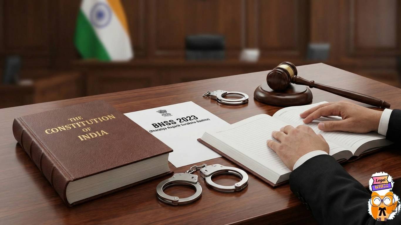 Constitution of India book and gavel representing rights of arrested persons